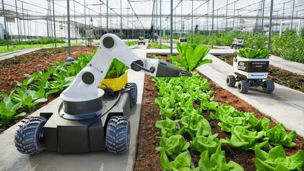 Agritech autonomous robot doing an agritech job