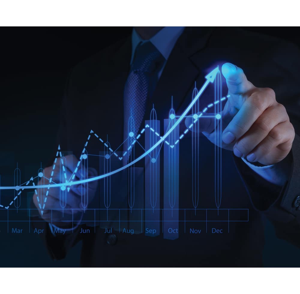 Image of a man pointing a finger highlighted making a graph