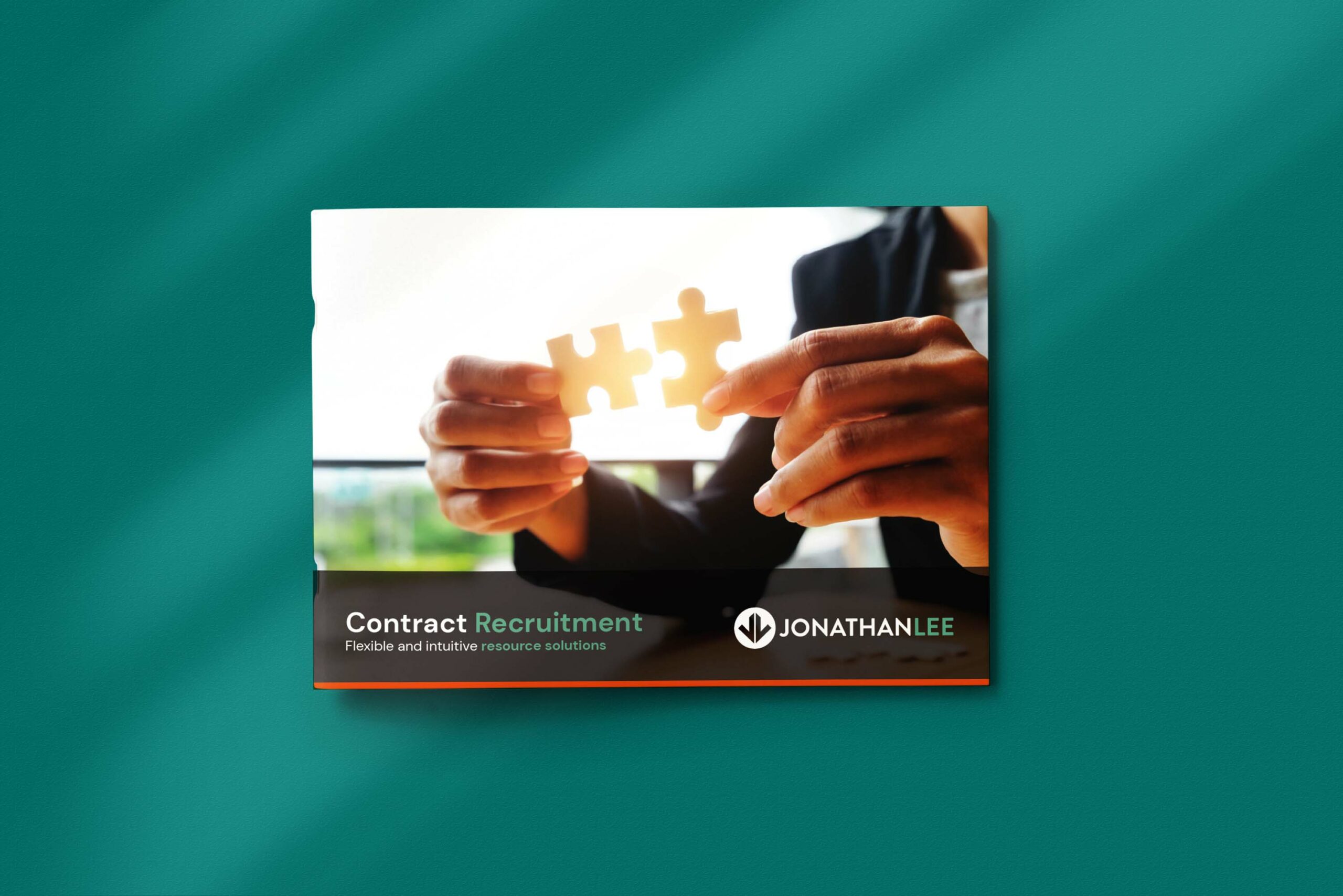 Jonathan Lee contract recruitment brochure with dark green bg