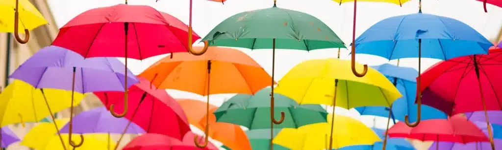 Different coloured umbrellas