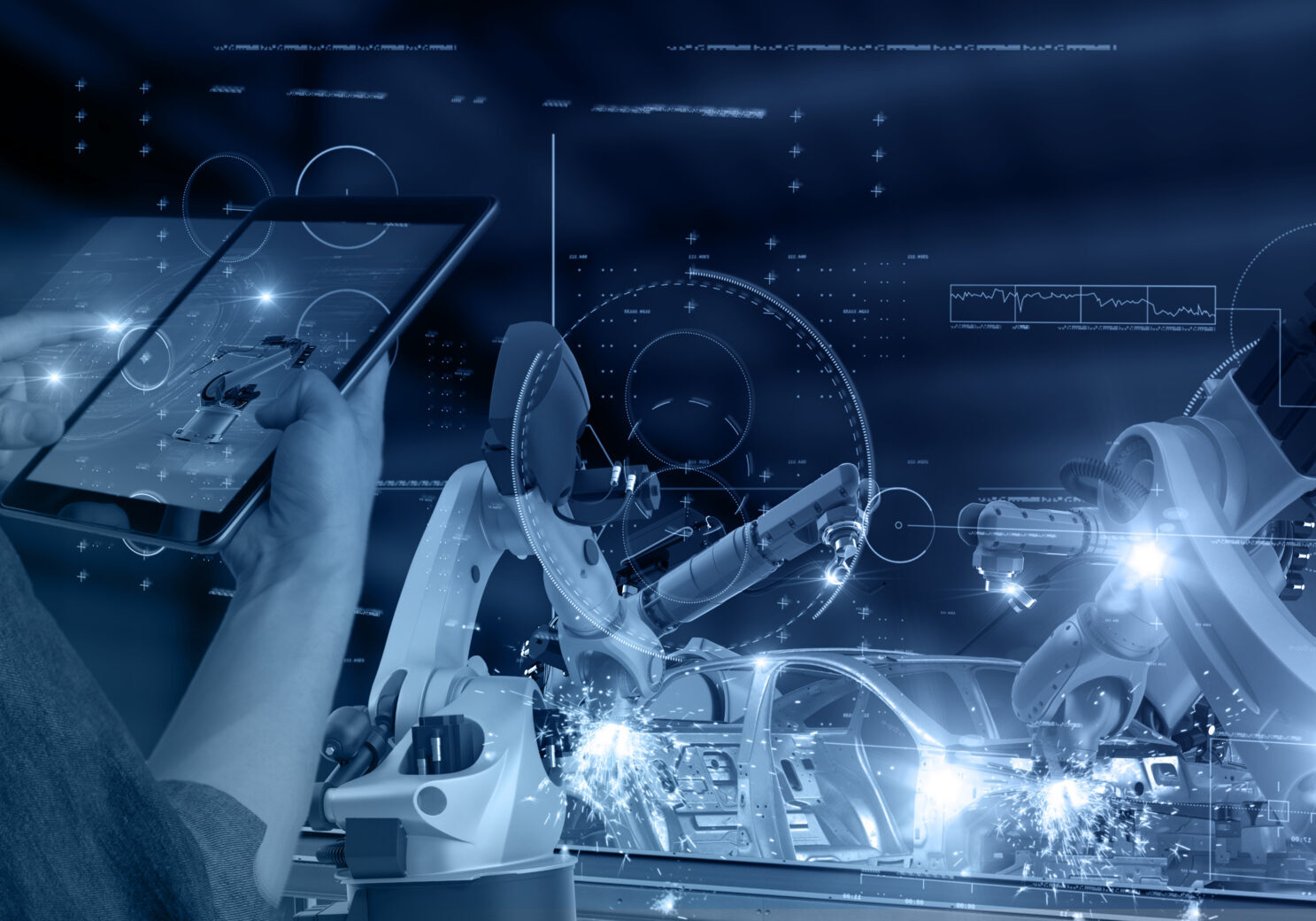 Futuristic technology trend concept of smart industry 4.0 engineer use artificial intelligence robotic