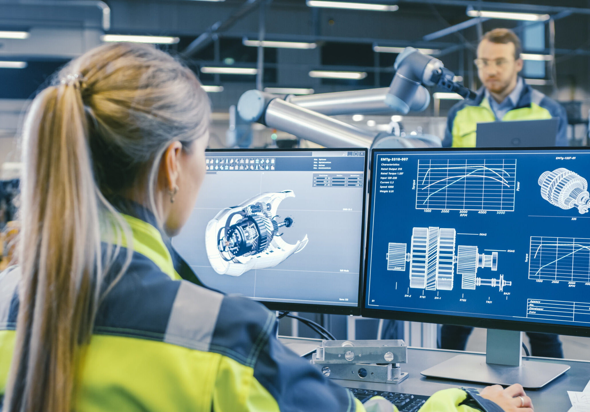 Female mechanical engineer working on a CAD model for mechanical engineering recruitment